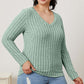 Ribbed V-Neck Long Sleeve T-Shirt