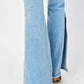 Mid Rise Raw Hem Slit Flare Jeans in light wash - Judy Blue Jeans - Full Size - Back View