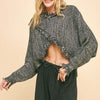 Davi & Dani Fringe Hem Overlapping Asymmetrical Crop Sweater - Grey Black