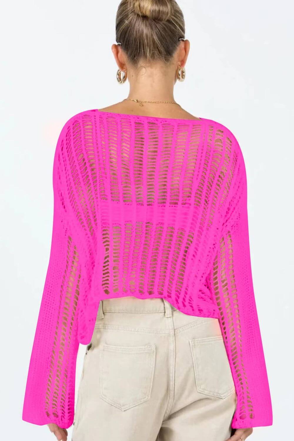 BELLA ROAD Openwork Boat Neck Long Sleeve Cover Up at Bella Road