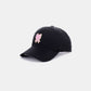 Black baseball cap with pink ribbon bow chenille patch, stylish accessory with adjustable strap for a customized fit