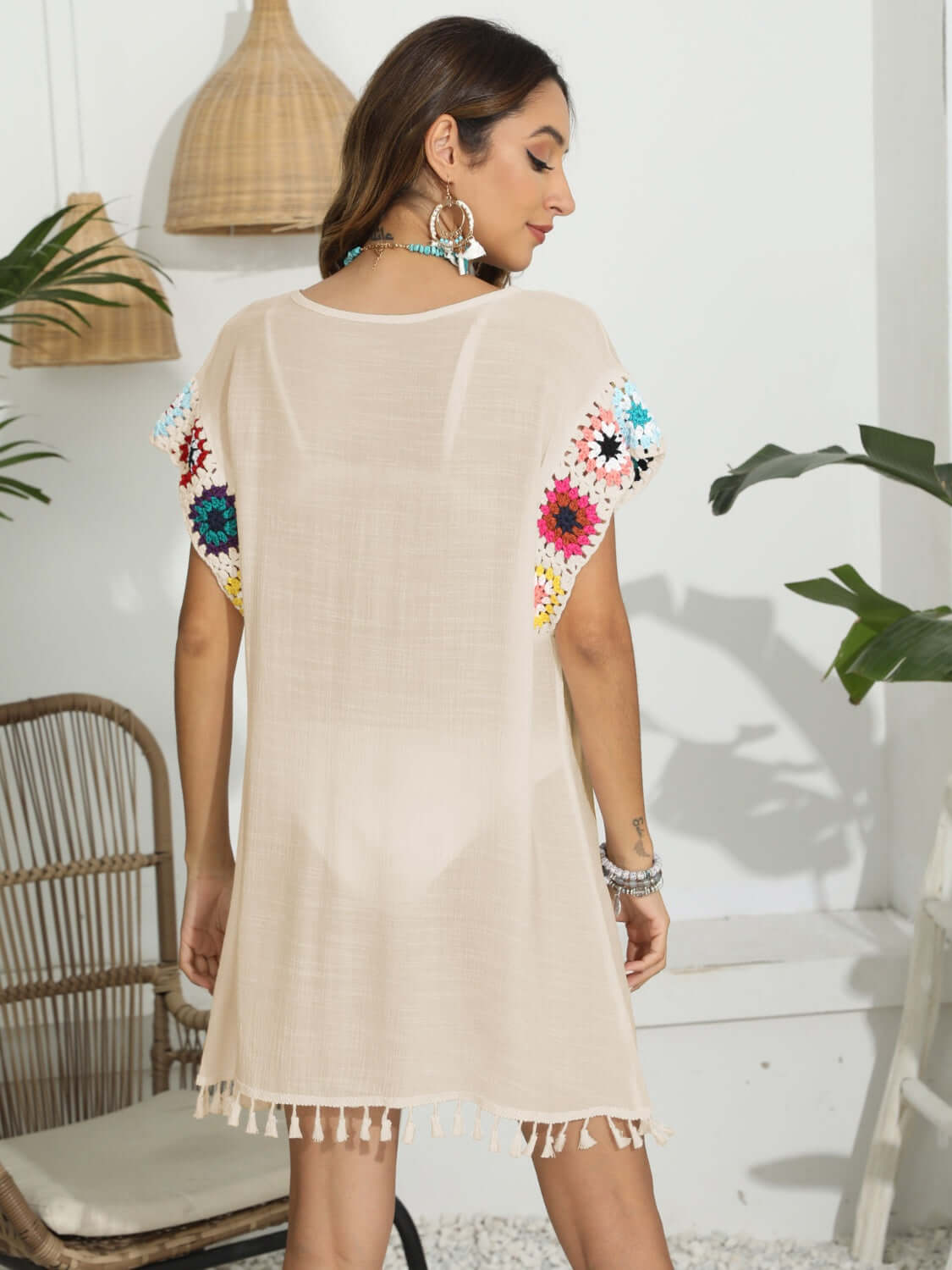 BELLA ROAD Tassel Boat Neck Flutter Sleeve Cover Up at Bella Road