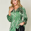 Printed Button Up Long Sleeve Shirt | Full Size - Green