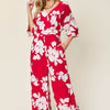 Printed Tie Back Wide Leg Jumpsuit | Full Size - Deep Rose