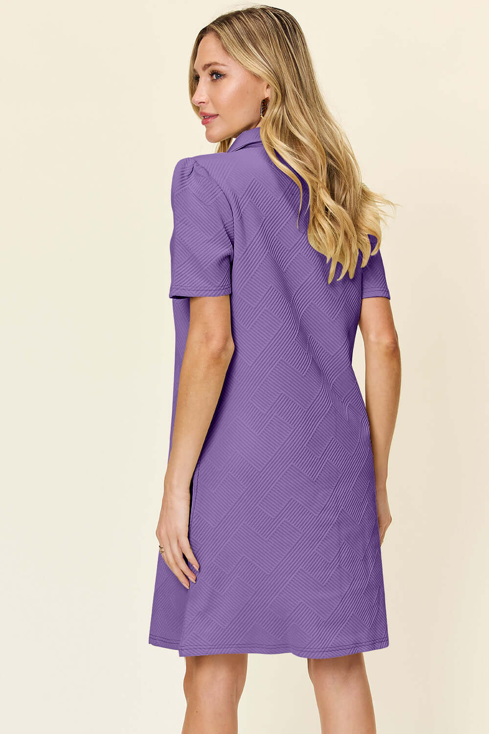 DOUBLE TAKE Full Size Texture Collared Neck Short Sleeve Dress at Bella Road