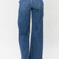 Judy Blue high rise double button wide leg jeans showing back view with pockets, stylish and comfortable for various outfits