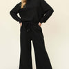 Texture Long Sleeve Top and Pants Set | Full Size - Black