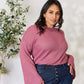 CULTURE CODE Full Size Waffle-Knit Round Neck Long Sleeve Blouse at Bella Road