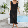 Openwork Slit V-Neck Sleeveless Cover Up - Black