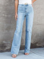 Model wearing Washed Straight Leg Jeans with a relaxed fit and casual style, perfect for any occasion.