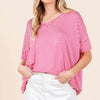 Striped V-Neck T-Shirt - Fuchsia