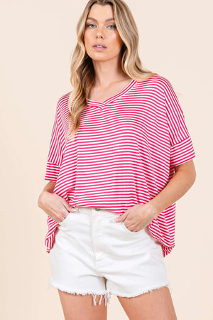 BOMBOM Striped V-Neck T-Shirt at Bella Road