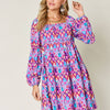 Printed Long Sleeve Dress | Full Size - Hot Pink