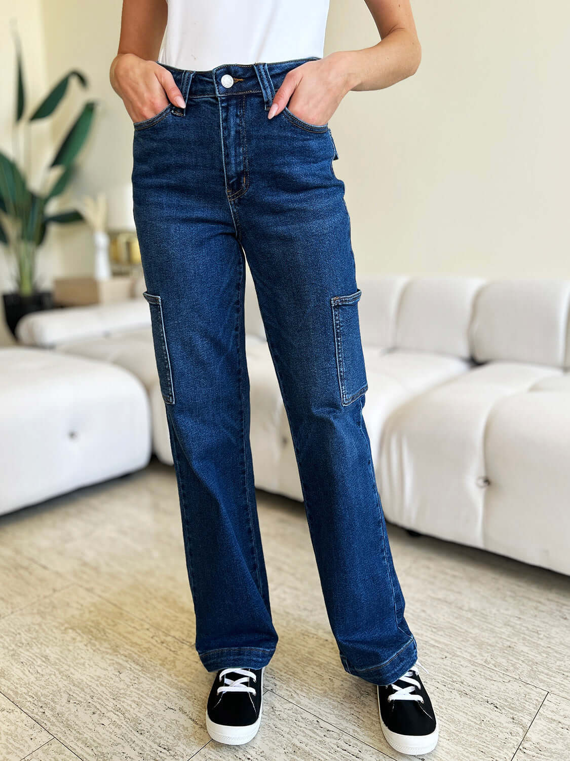 High Waist Straight Cargo Jeans by Judy Blue Jeans styled for comfy and chic all-day wear