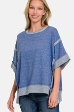 ZENANA Contrast Trim Drop Shoulder T-Shirt at Bella Road