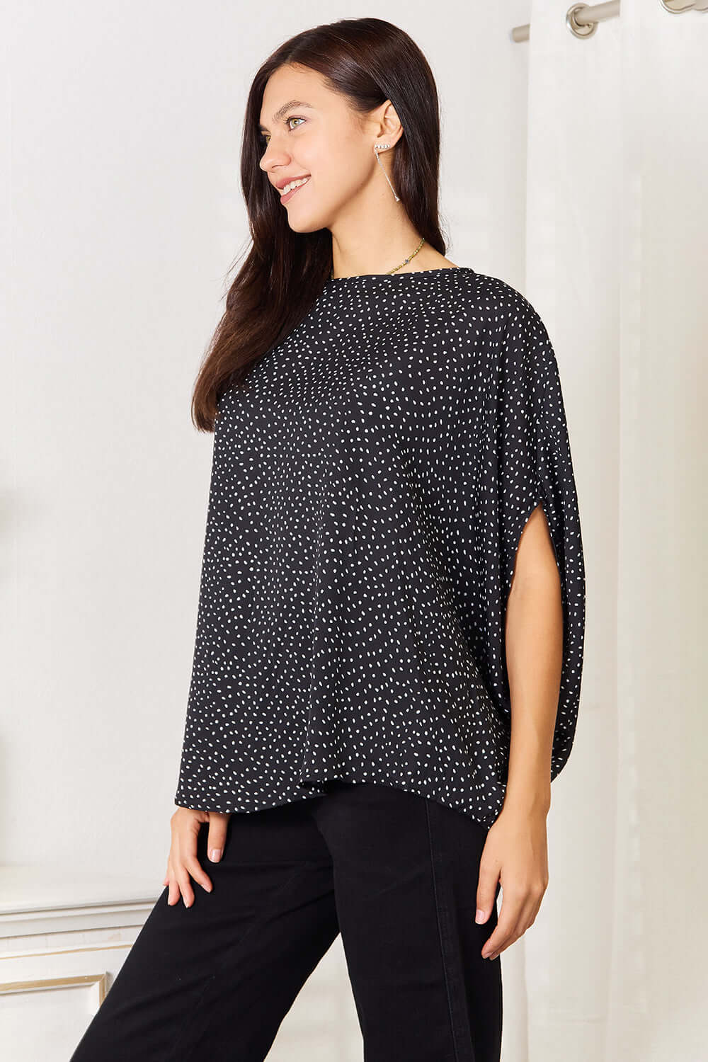 DOUBLE TAKE Printed Dolman Sleeve Round Neck Blouse at Bella Road