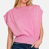 Washed Boat Neck Bottom Banded Dolman Sleeve Top - Candy Pink