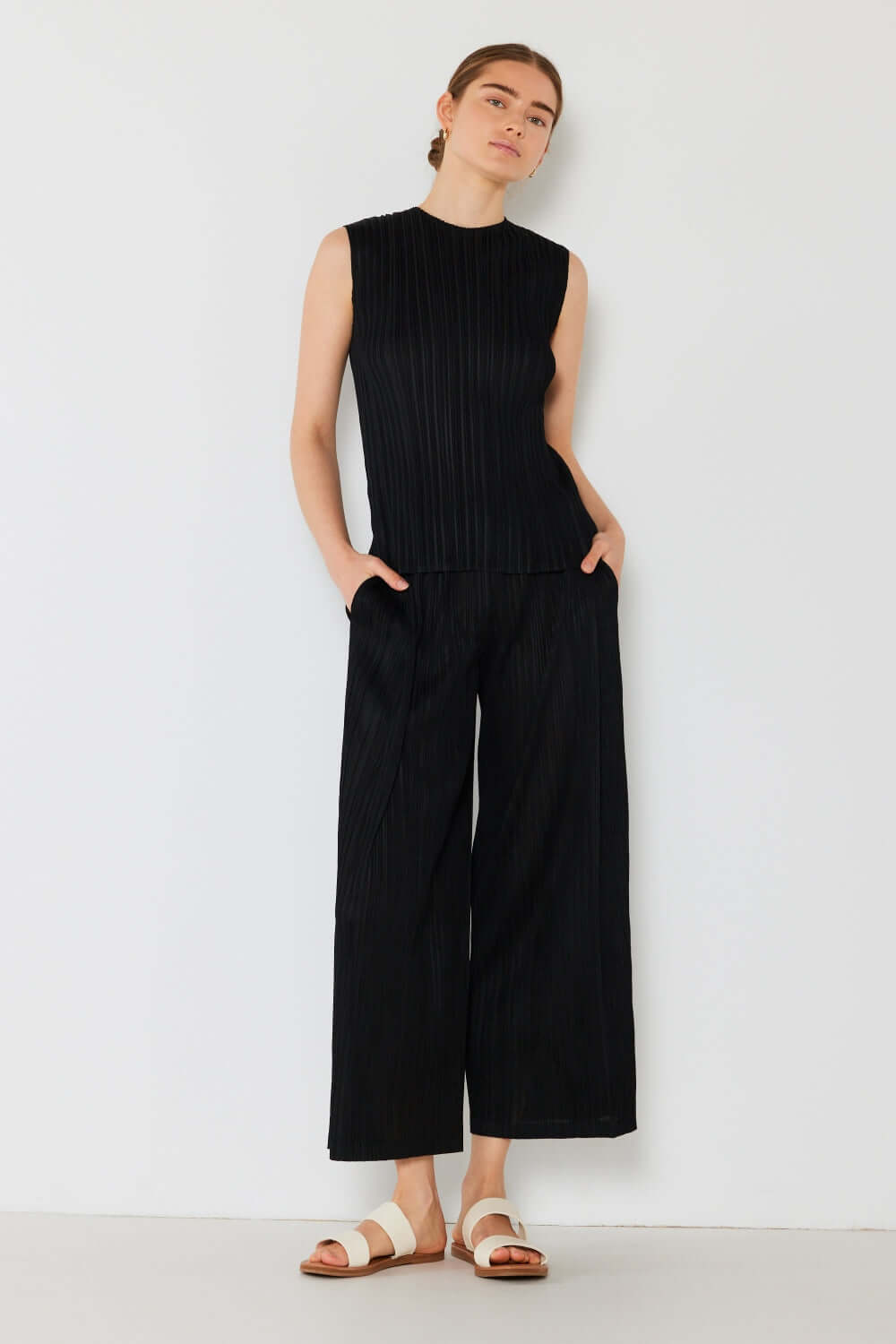 MARINA WEST SWIM Pleated Wide-Leg Pants with Side Pleat Detail at Bella Road