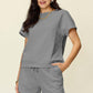 DOUBLE TAKE Full Size Texture Short Sleeve T-Shirt and Drawstring Shorts Set at Bella Road