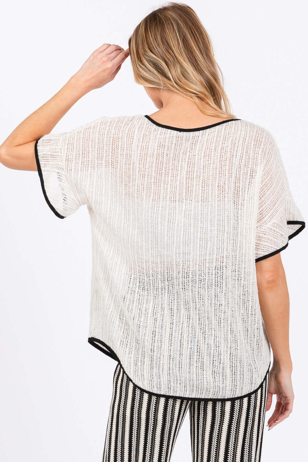 GEEGEE Contrast Trim Short Sleeve Knit Cover Up at Bella Road