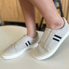 Striped Round Neck Sneakers - White