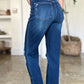 High Waist Rigid Magic Heavy Destroy Straight Jeans back view showcasing Judy Blue Jeans' stylish rugged appeal.