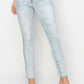 High rise distressed skinny jeans with a figure-flattering silhouette by Risen Jeans, featuring trendy distressed details.