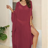 V-Neck Three-Quarter Sleeve Cover-Up - Deep Red