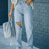 Distressed Asymmetric Waist Jeans - Light