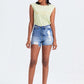 BAYEAS High Rise Bandless Denim Shorts at Bella Road