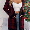 Bella Road Plaid Open Front Long Sleeve Cardigan - Burgundy