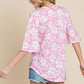 BOMBOM Floral Decorative Button V-Neck Top at Bella Road