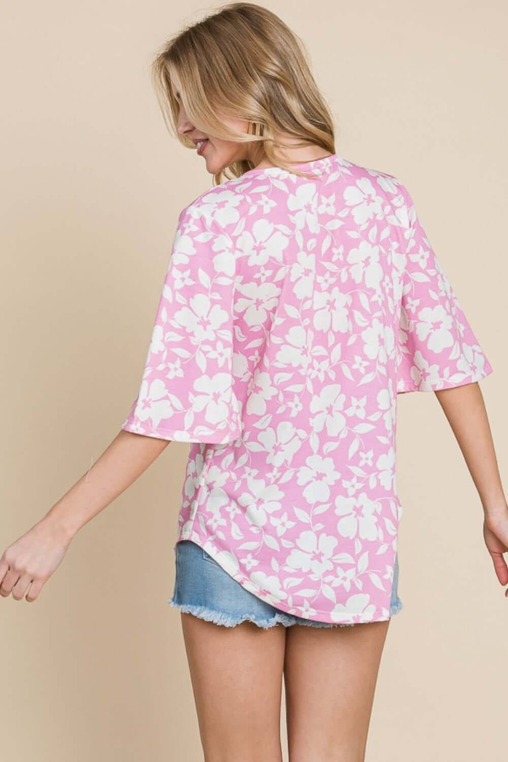 BOMBOM Floral Decorative Button V-Neck Top at Bella Road