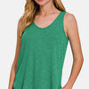 Curved Hem Round Neck Tank - Green