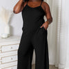 Spaghetti Strap V-Neck Jumpsuit | Full Size - Black