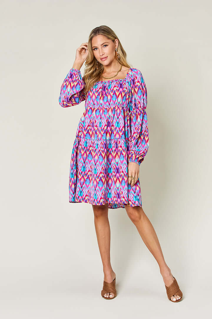 DOUBLE TAKE Full Size Printed Long Sleeve Dress at Bella Road