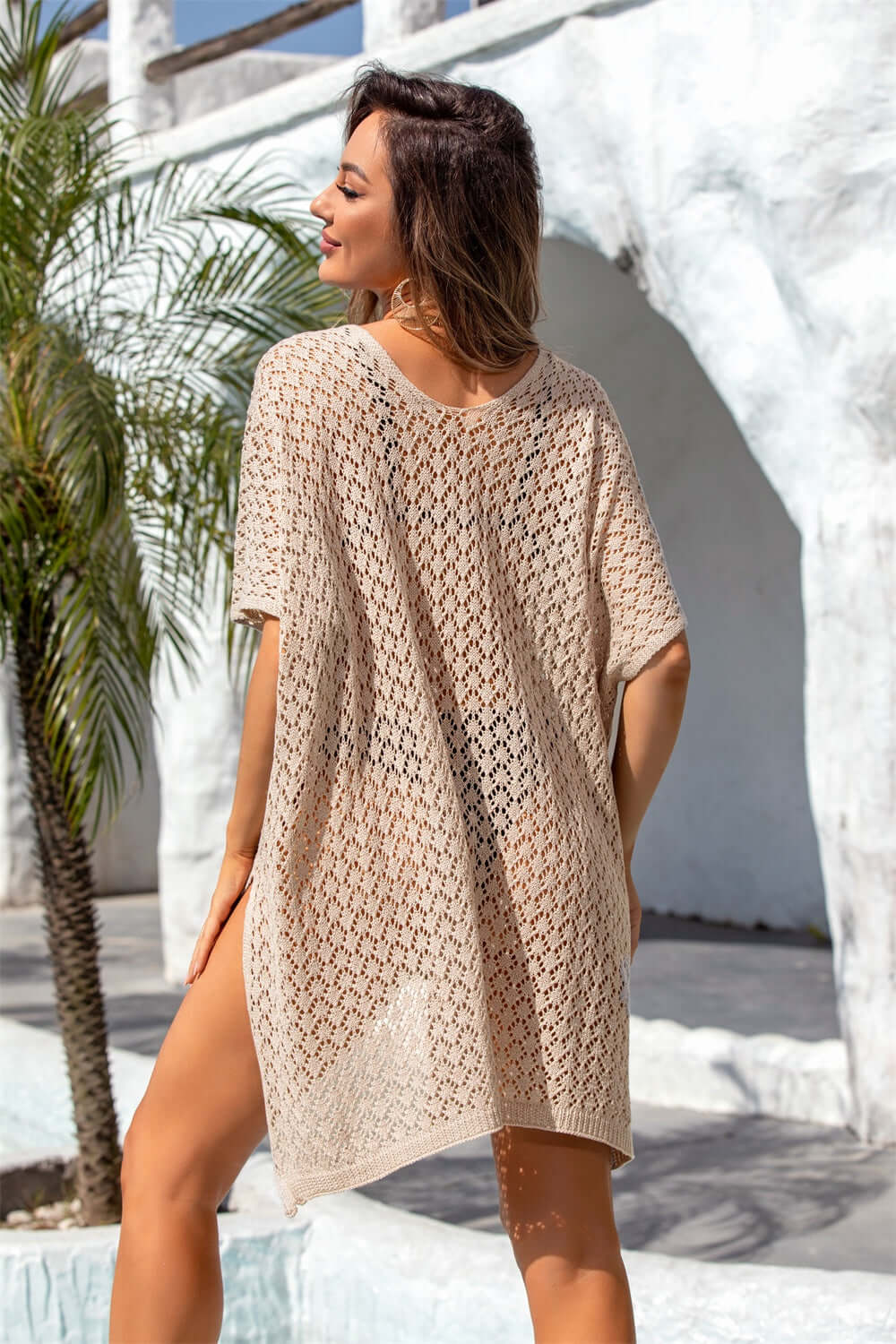 BELLA ROAD Openwork Slit Scoop Neck Cover Up at Bella Road