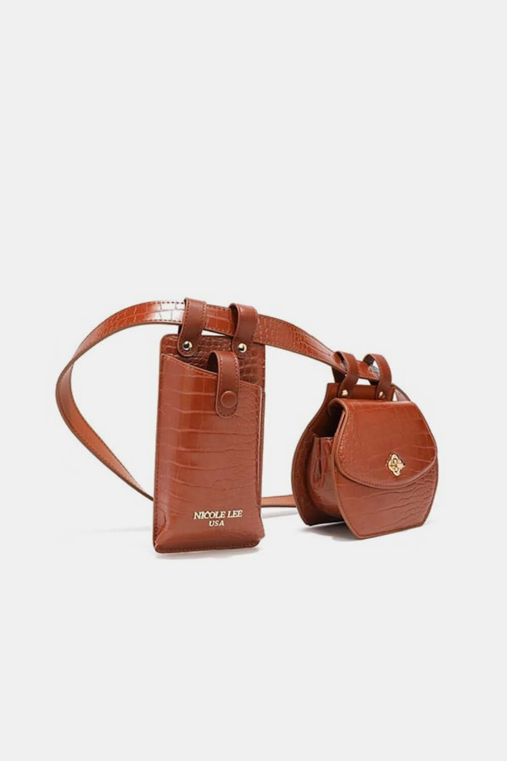 Nicole Lee USA 2 Piece Texture Belt Bag with removable phone case and messenger pouches in pebbled vegan leather.