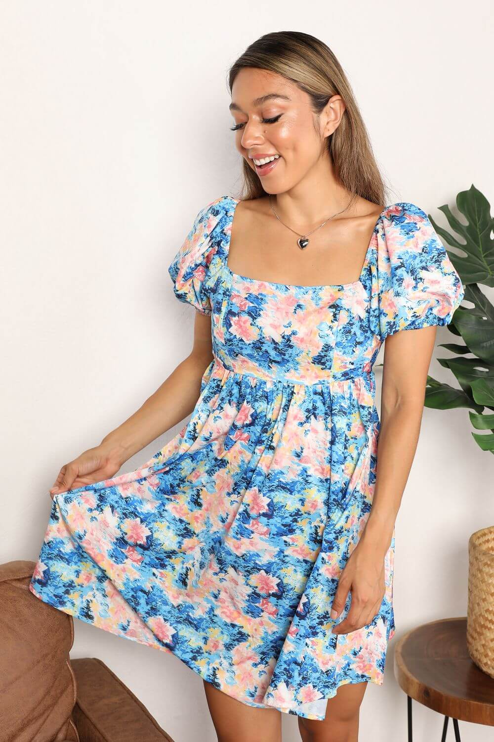 DOUBLE TAKE Floral Square Neck Puff Sleeve Dress at Bella Road