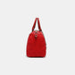 Side view of red Nicole Lee USA Scallop Stitched Boston Bag showcasing elegant scallop stitched detailing.