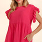 Full Size Smocking Ruffle Short Sleeve Dress with Pockets