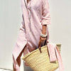 Bella Road Tied Button Up Three-Quarter Sleeve Dress - Blush Pink