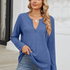 Bella Road Waffle-Knit Notched Long Sleeve T-Shirt - Blue