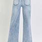 Back view of RISEN Full Size Tummy Control High Rise Crop Wide Leg Jeans in light wash.