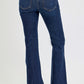 High-rise flare jeans with pockets in blue denim, featuring retro flared legs for a stylish and practical vintage look.