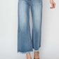 High Rise Raw Hem Cropped Wide Leg Risen Jeans with trendy and stylish look