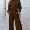 Textured Long Sleeve Top and Drawstring Pants Set | Full Size - Chestnut