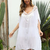 Tassel Cutout Half Sleeve Cover-Up - White