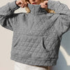 Double Take Half Zip Long Sleeve Quilted Sweatshirt with Pocket - Gray