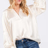 Notched Long Sleeve Blouse - Ivory